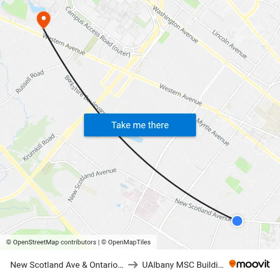 New Scotland Ave & Ontario St to UAlbany MSC Building map