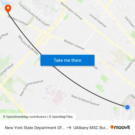 New York State Department Of Health to UAlbany MSC Building map