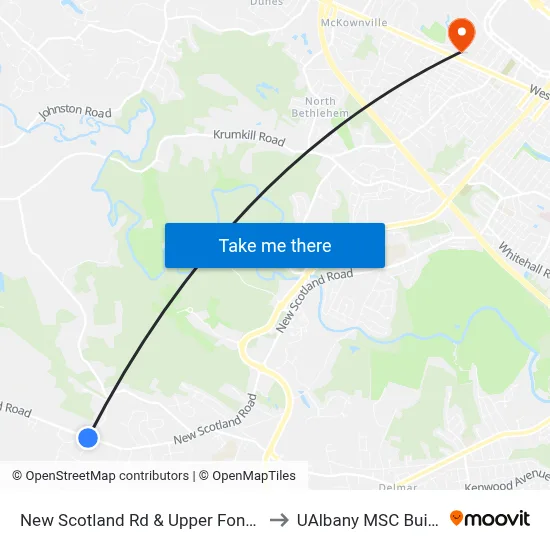 New Scotland Rd & Upper Font Grove to UAlbany MSC Building map