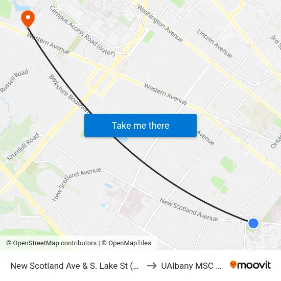 New Scotland Ave & S. Lake St (Sage College) to UAlbany MSC Building map