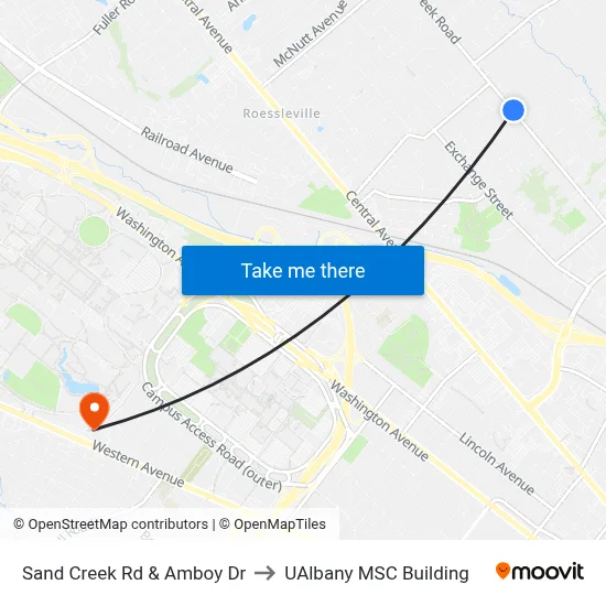 Sand Creek Rd & Amboy Dr to UAlbany MSC Building map