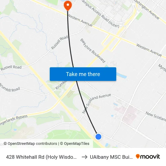 428 Whitehall Rd  (Holy Wisdom Apts) to UAlbany MSC Building map