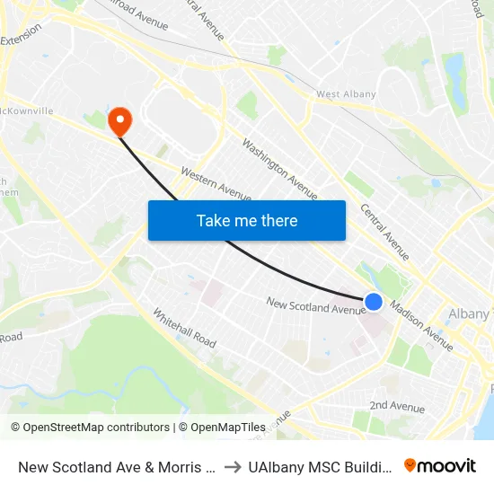 New Scotland Ave & Morris St to UAlbany MSC Building map
