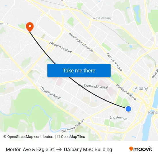 Morton Ave & Eagle St to UAlbany MSC Building map