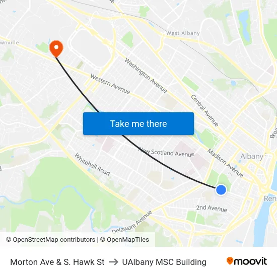 Morton Ave & S. Hawk St to UAlbany MSC Building map