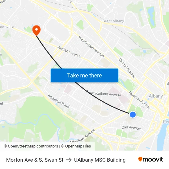 Morton Ave & S. Swan St to UAlbany MSC Building map