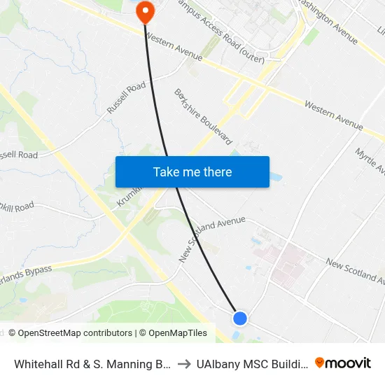 Whitehall Rd & S. Manning Blvd to UAlbany MSC Building map