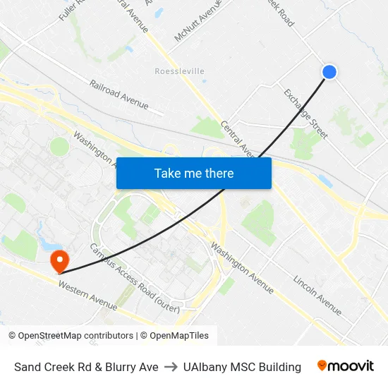 Sand Creek Rd & Blurry Ave to UAlbany MSC Building map