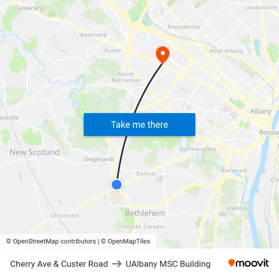 Cherry Ave & Custer Road to UAlbany MSC Building map