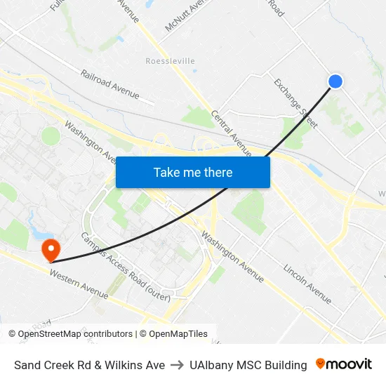 Sand Creek Rd & Wilkins Ave to UAlbany MSC Building map