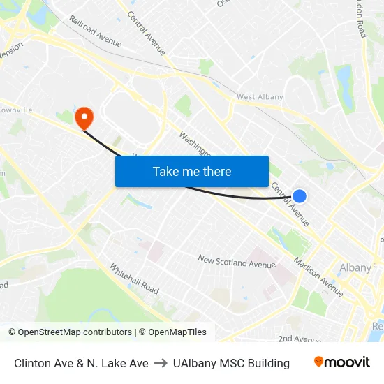 Clinton Ave & N. Lake Ave to UAlbany MSC Building map