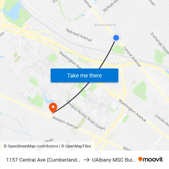 1157 Central Ave (Cumberland Farms) to UAlbany MSC Building map
