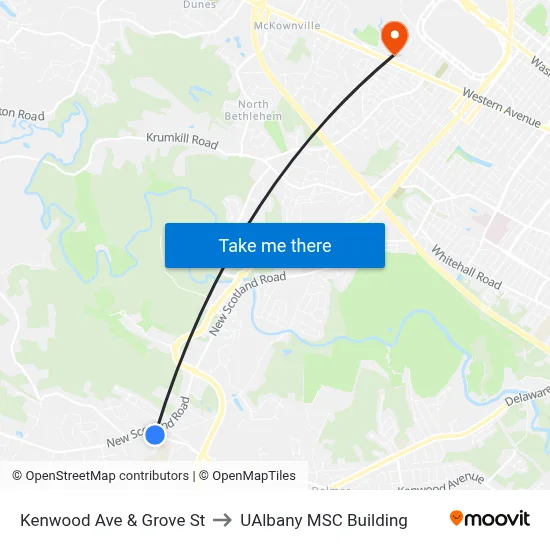 Kenwood Ave & Grove St to UAlbany MSC Building map