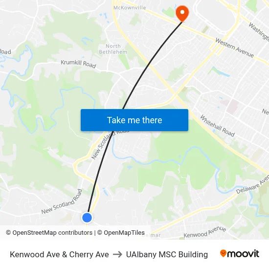 Kenwood Ave & Cherry Ave to UAlbany MSC Building map