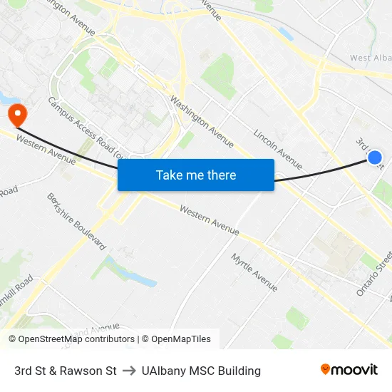 3rd St & Rawson St to UAlbany MSC Building map