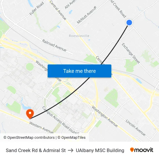 Sand Creek Rd & Admiral St to UAlbany MSC Building map