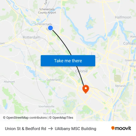 Union St & Bedford Rd to UAlbany MSC Building map