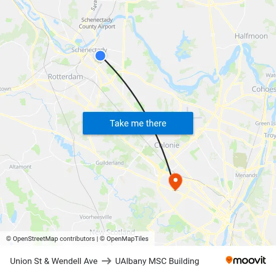 Union St & Wendell Ave to UAlbany MSC Building map