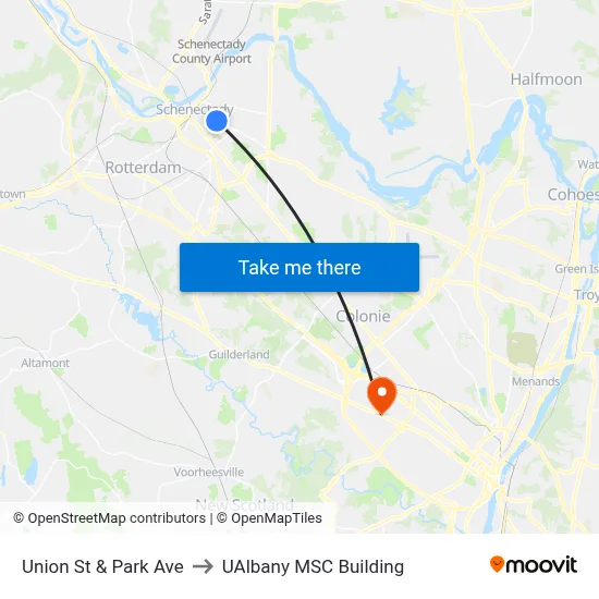 Union St & Park Ave to UAlbany MSC Building map