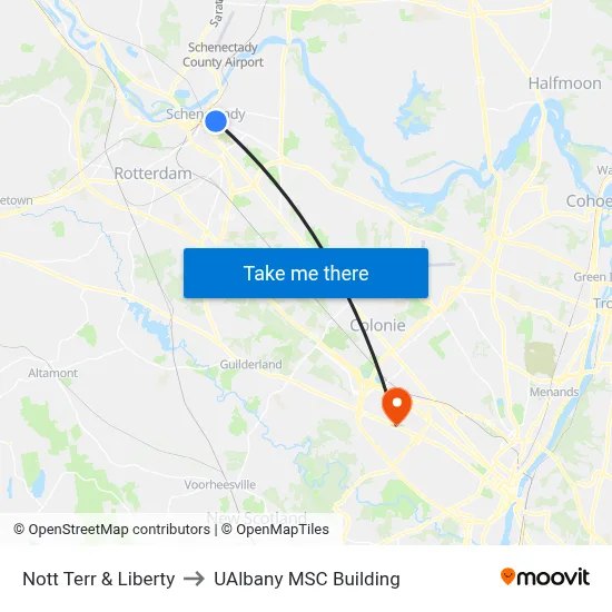 Nott Terr & Liberty to UAlbany MSC Building map