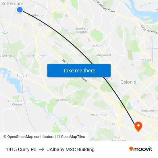 1415 Curry Rd to UAlbany MSC Building map