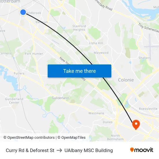 Curry Rd & Deforest St to UAlbany MSC Building map