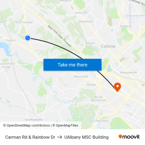 Carman Rd & Rainbow Dr to UAlbany MSC Building map