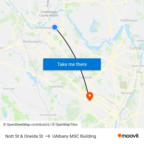 Nott St & Oneida St to UAlbany MSC Building map