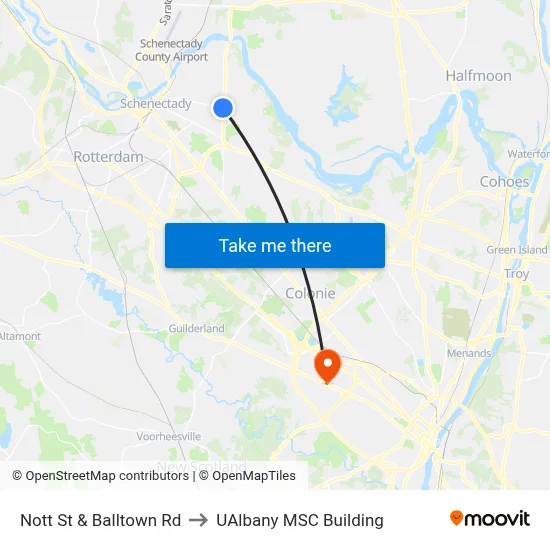 Nott St & Balltown Rd to UAlbany MSC Building map