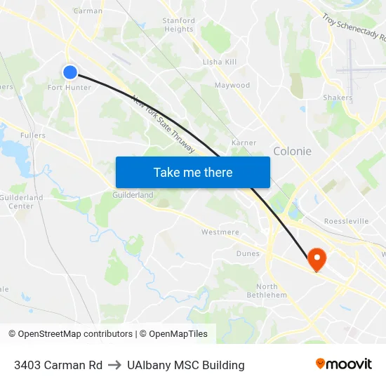 3403 Carman Rd to UAlbany MSC Building map