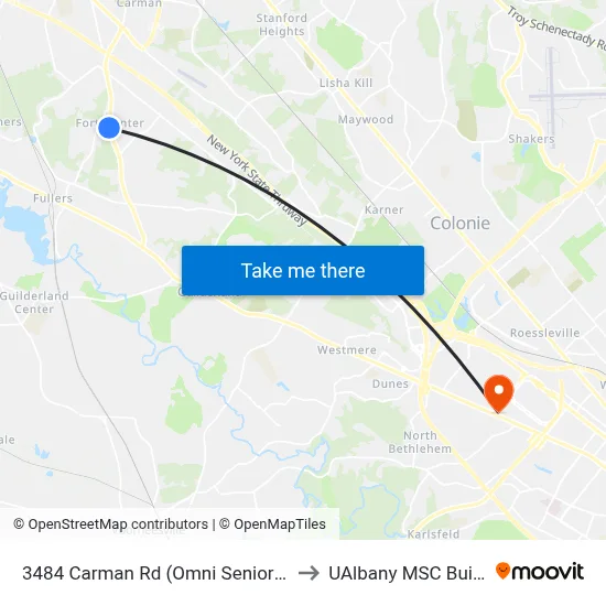 3484 Carman Rd (Omni Senior Living) to UAlbany MSC Building map
