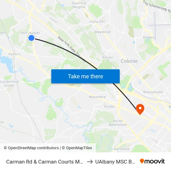 Carman Rd & Carman Courts Mobile Park to UAlbany MSC Building map