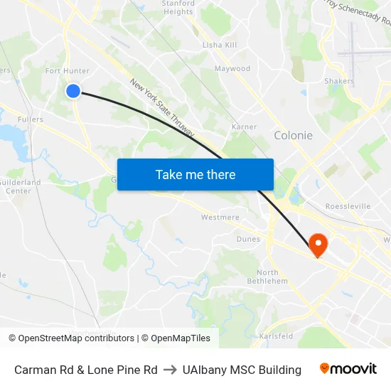 Carman Rd & Lone Pine Rd to UAlbany MSC Building map