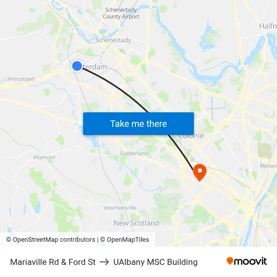 Mariaville Rd & Ford St to UAlbany MSC Building map