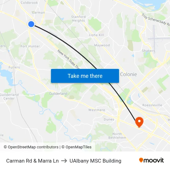 Carman Rd & Marra Ln to UAlbany MSC Building map