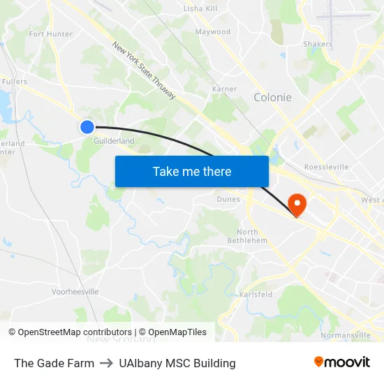 The Gade Farm to UAlbany MSC Building map