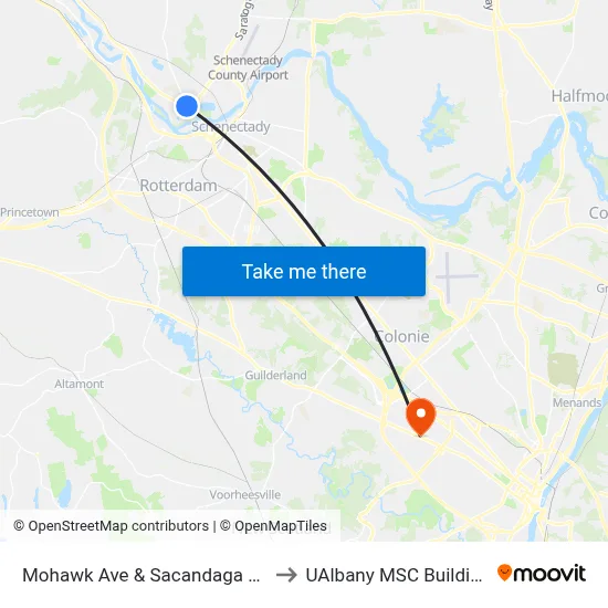 Mohawk Ave & Sacandaga Rd to UAlbany MSC Building map