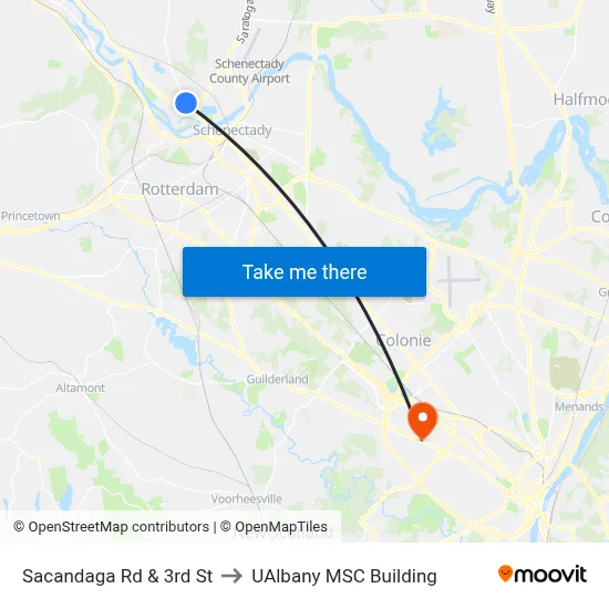 Sacandaga Rd & 3rd St to UAlbany MSC Building map