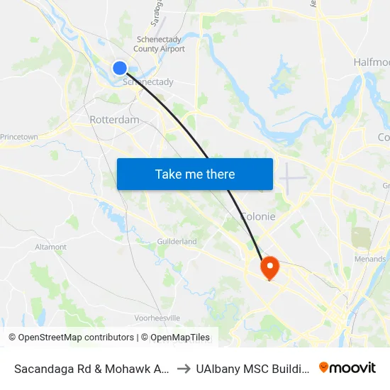 Sacandaga Rd & Mohawk Ave to UAlbany MSC Building map