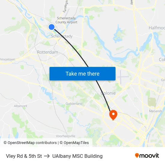 Vley Rd & 5th St to UAlbany MSC Building map