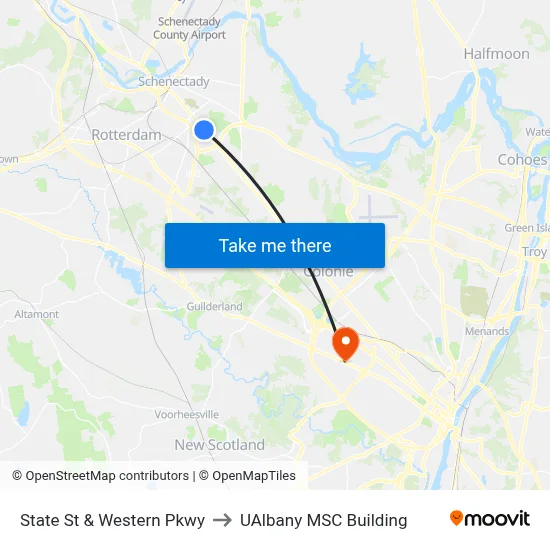 State St & Western Pkwy to UAlbany MSC Building map
