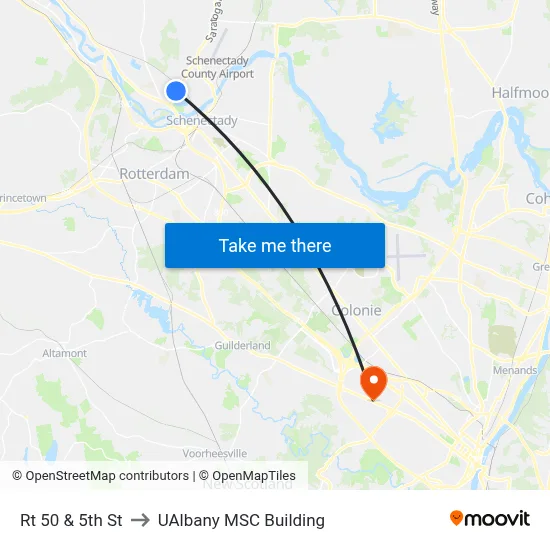 Rt 50  & 5th St to UAlbany MSC Building map