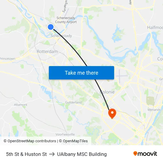 5th St & Huston St to UAlbany MSC Building map