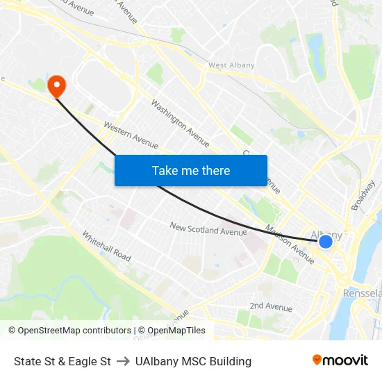 State St & Eagle St to UAlbany MSC Building map