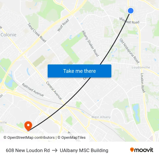 608 New Loudon Rd to UAlbany MSC Building map