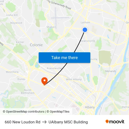 660 New Loudon Rd to UAlbany MSC Building map