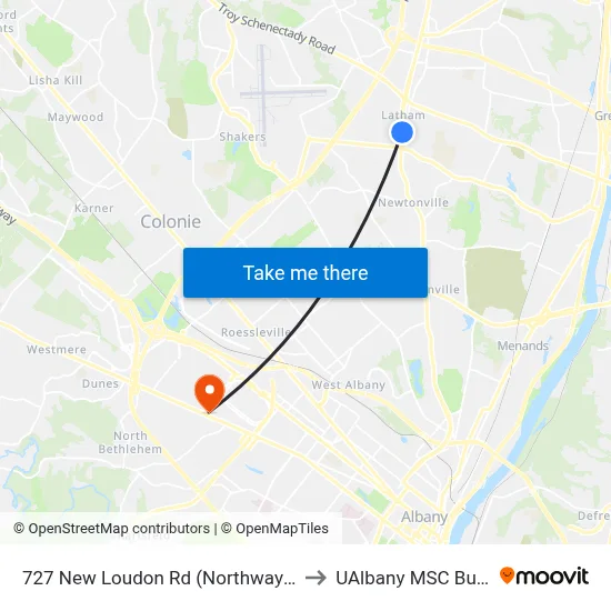 727 New Loudon Rd (Northway Toyota) to UAlbany MSC Building map