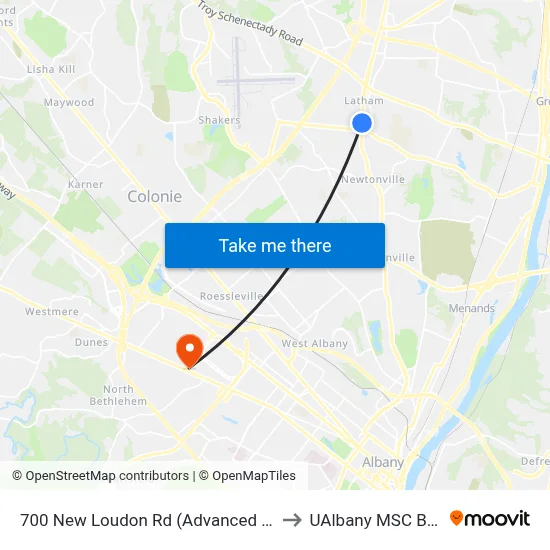 700 New Loudon Rd (Advanced Autoparts) to UAlbany MSC Building map