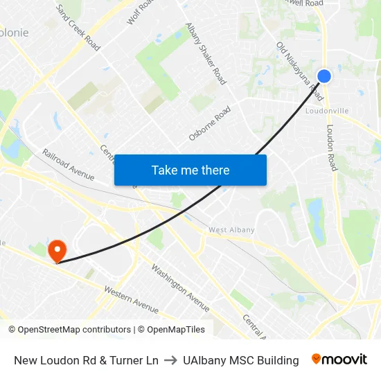 New Loudon Rd & Turner Ln to UAlbany MSC Building map