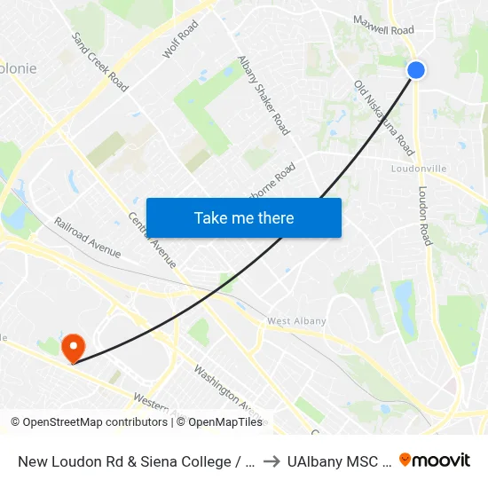 New Loudon Rd & Siena College / Campus View Dr to UAlbany MSC Building map